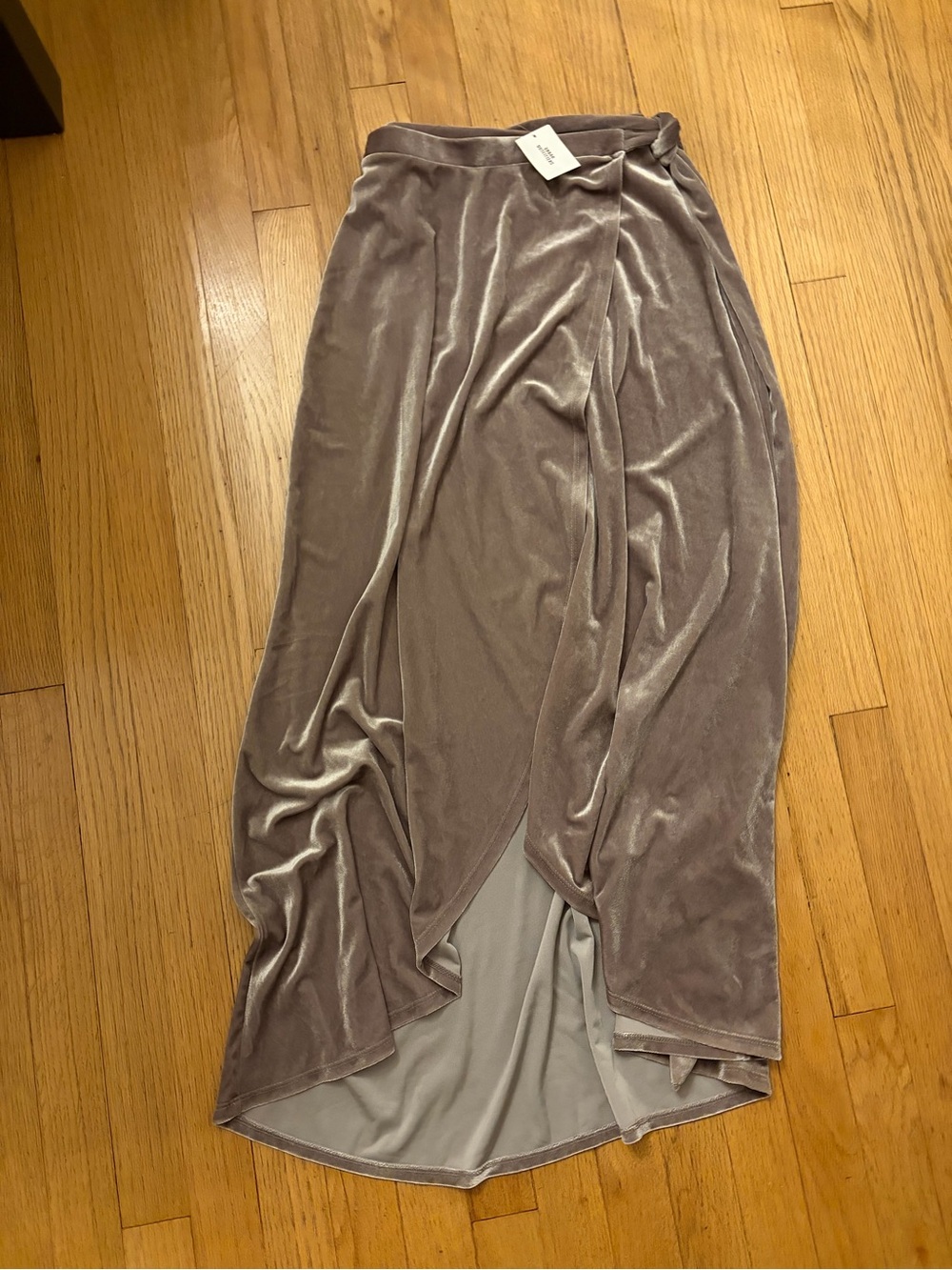 Liquid Velvet Wrap Maxi Skirt in Taupe